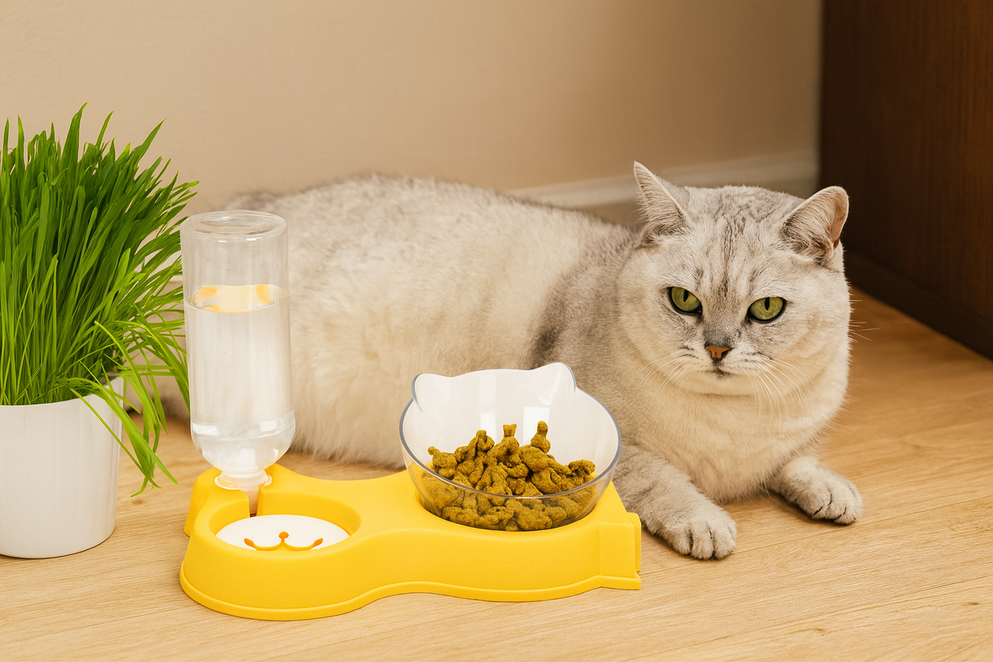 Pet Planet 2-u-1 set za hranu i vodu za mačke (visoka činija + automatski pojilica)