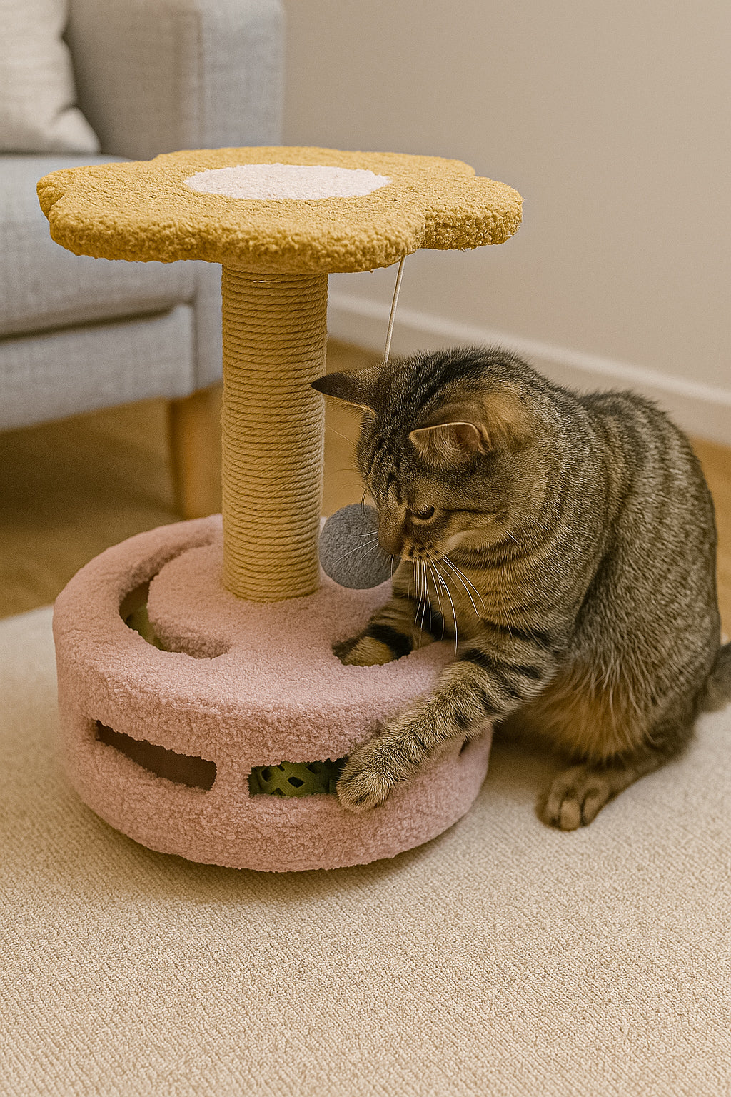 🌸 Flower Cat Tree – Interaktivna grebalica sa dve loptice u točku